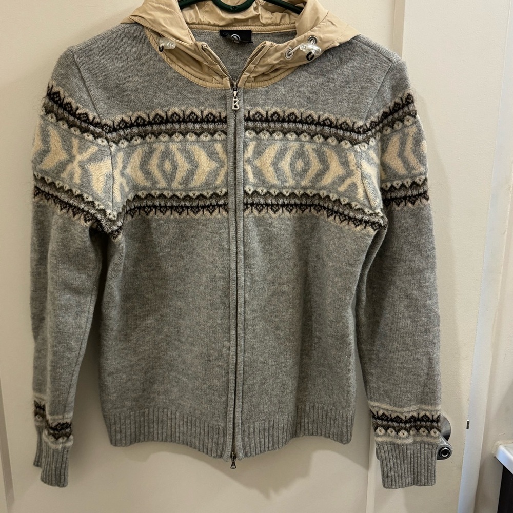 BOGNER wool blend zip up sweater with hood